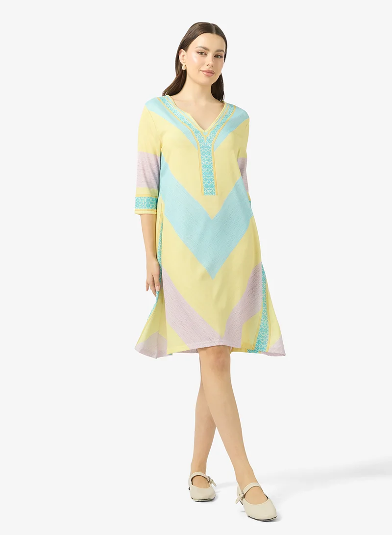 جينجر V Neck Stripe Kaftan Beach Dress